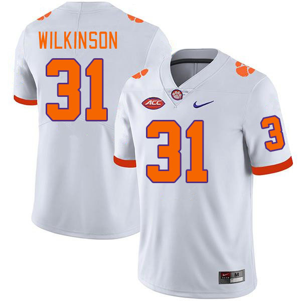 Men #31 Joe Wilkinson Clemson Tigers College Football Jerseys Stitched-White